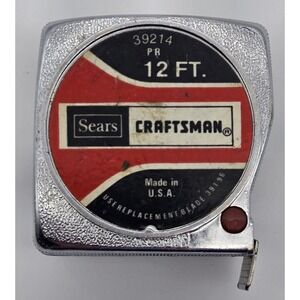 Vintage‎ Sears Craftsman 12ft Tape Measure 39214 PR Made in USA Red Button